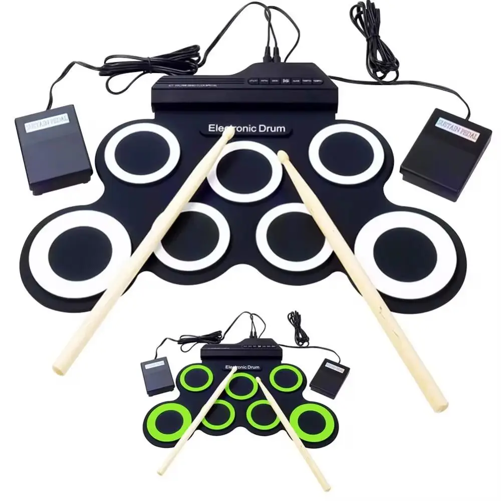 

1 Box 7-Pads Electronic Drum Set with Sustain Pedal USB Portable Electronic Drum HIFI Hand Practice for Beginner