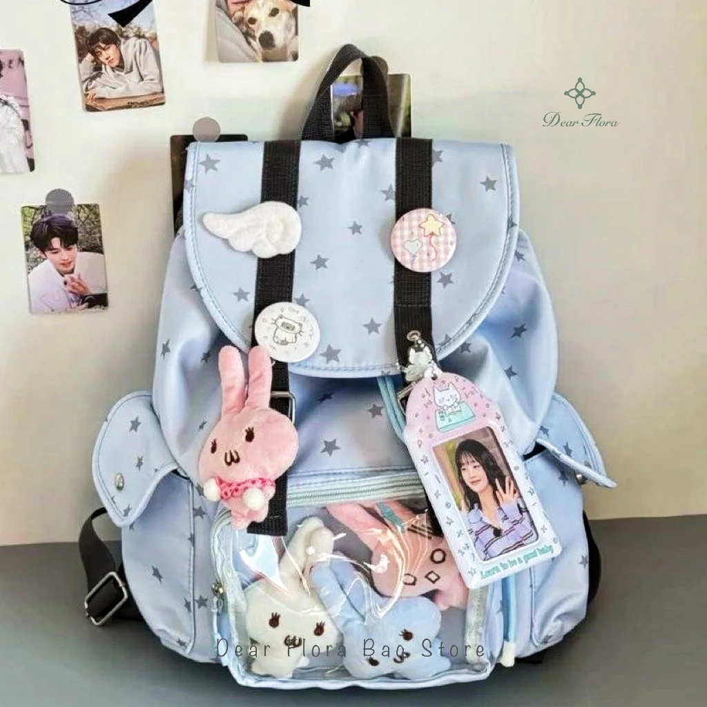 New Cute Cool SkyBlue Ita Backpack Sweet Girl Transparent Commuting Knapsack Women's Large Capacity DIY Display Student Rucksack