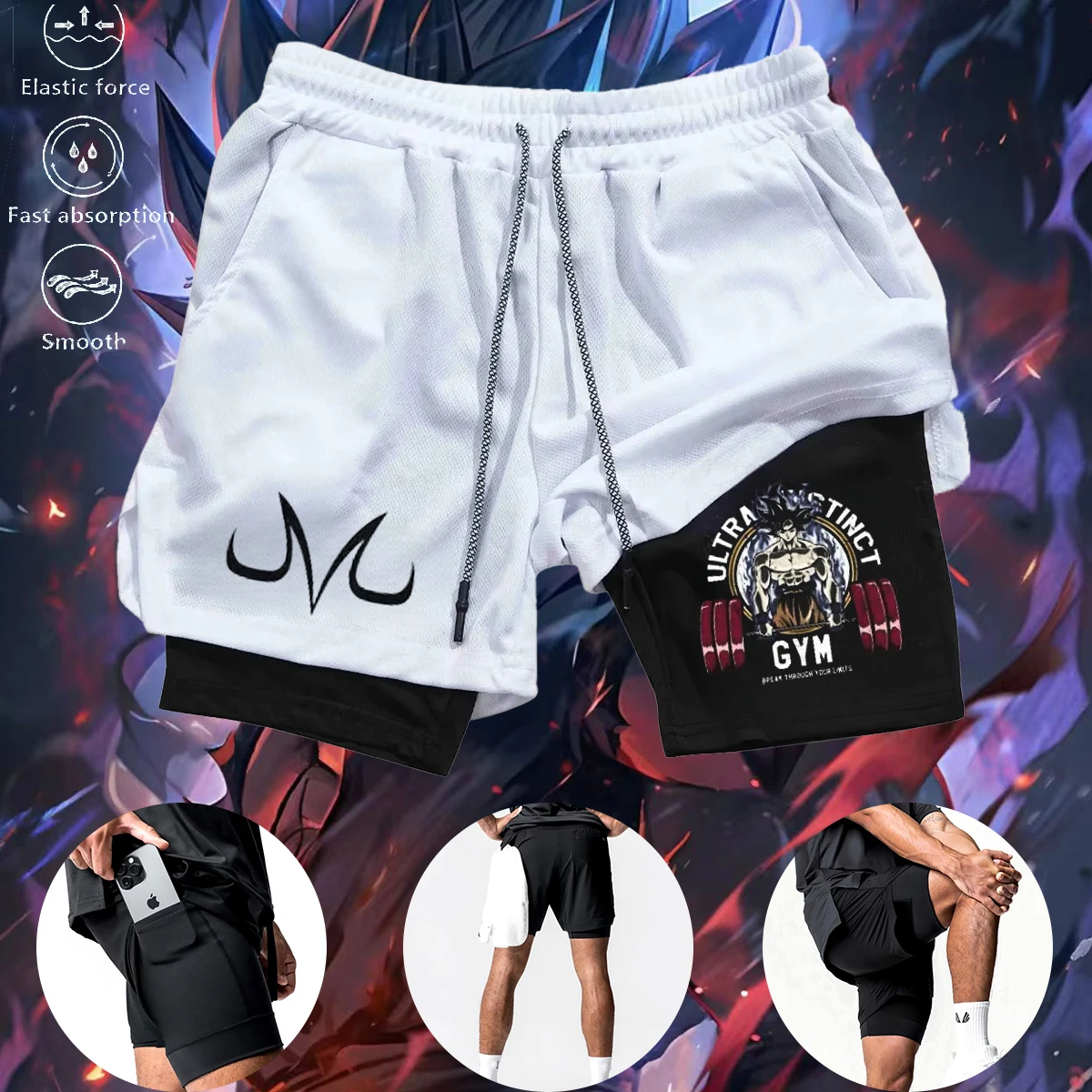 Summer Men's Casual Animation Cos Sports Double-layer Shorts Digital Printed Perimeter Wear Basketball Beach Pants