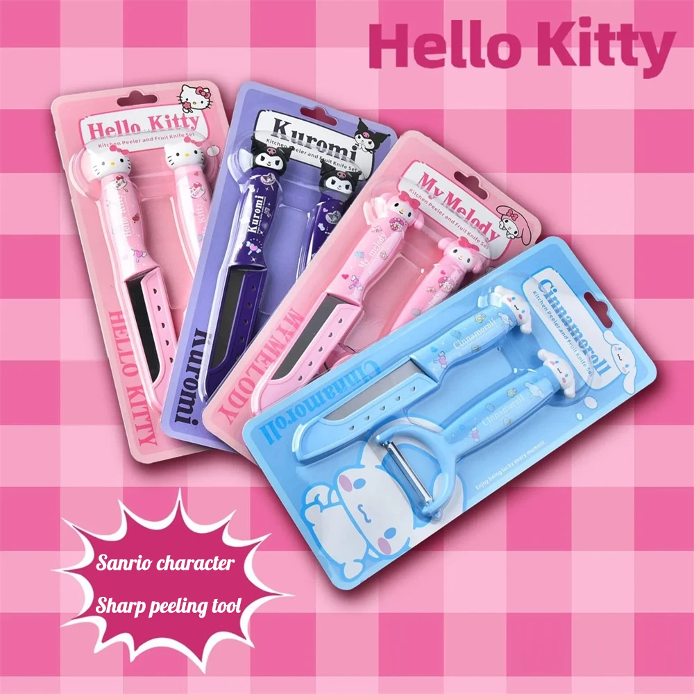 Kawaii Sanrio Coltello da frutta Set di coltelli per sbucciare Anime Carino Hello Kitty Kuromi Cinnamoroll My Melody Pelapatate multifunzionale