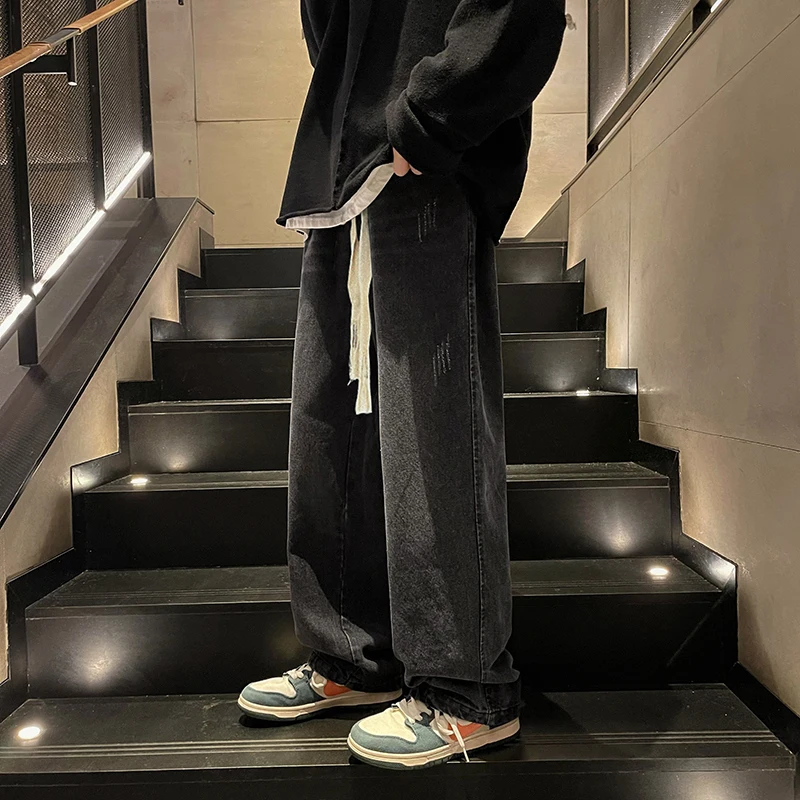 

Мужские прямые джинсы Bla ey большого размера, свободные широкие брюки в американском стиле High Street, Jiangsu, английские одинаковые расклешенные брюки...