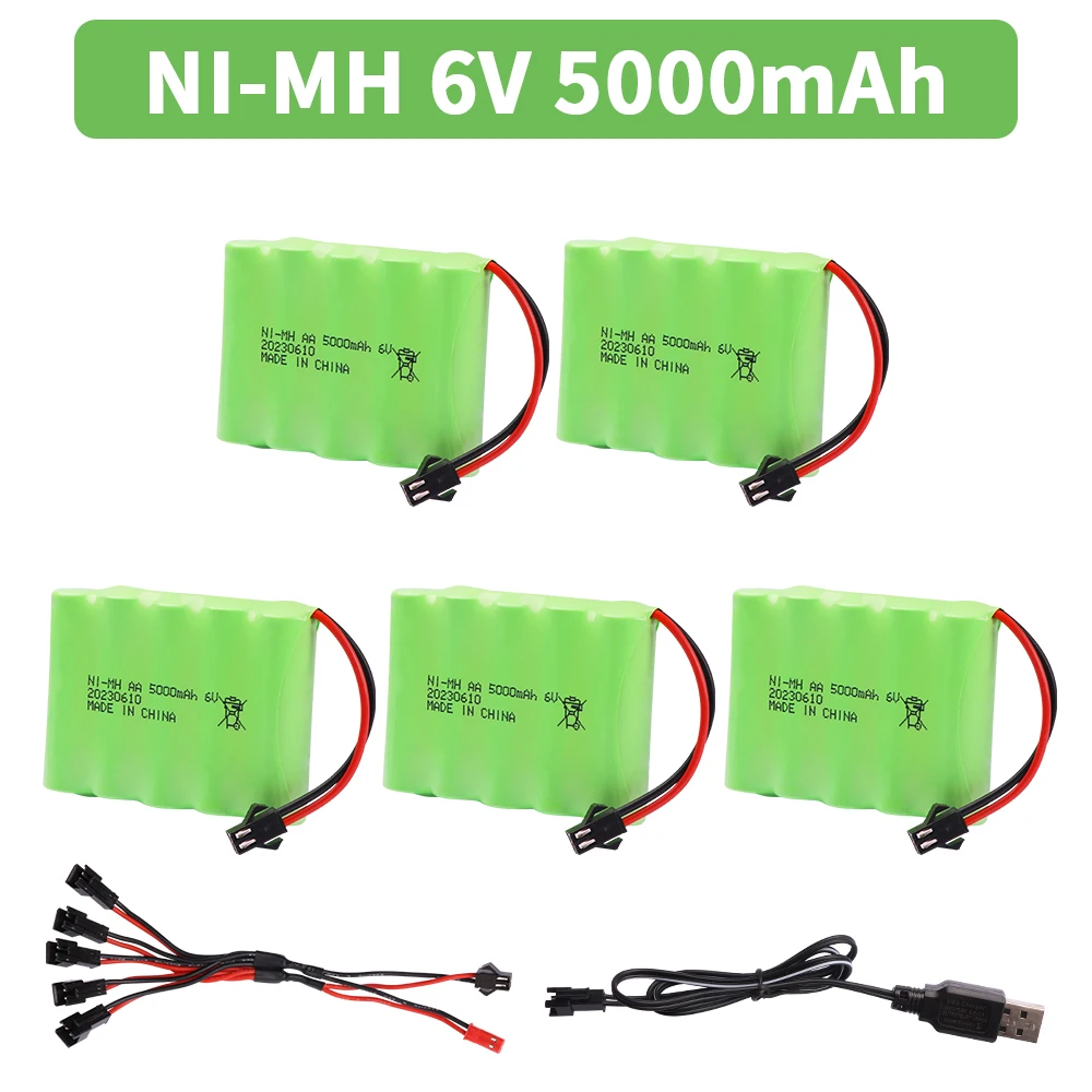 6V 5000mah NiMH Battery with USB Charger For Rc Toys Cars Tank Truck Robots Guns Boats AA Ni-MH 6v Rechargeable Battery Pack