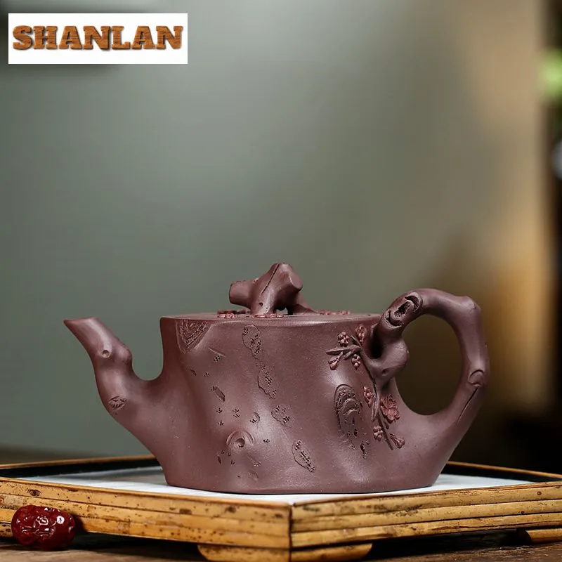 370ml Luxury Yixing Purple Clay Teapots Handmade Plum Stump Pot Raw Ore Purple Mud Kettle With Strainer Zisha Tea Set For Tea