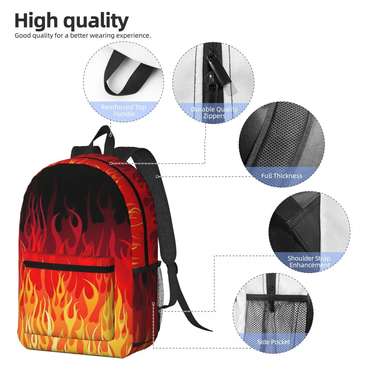 Red Hot Rod Flame On Edge Black Background Backpack Boys Girls BookBag Children School Bag Laptop Shoulder Bags for Men Women