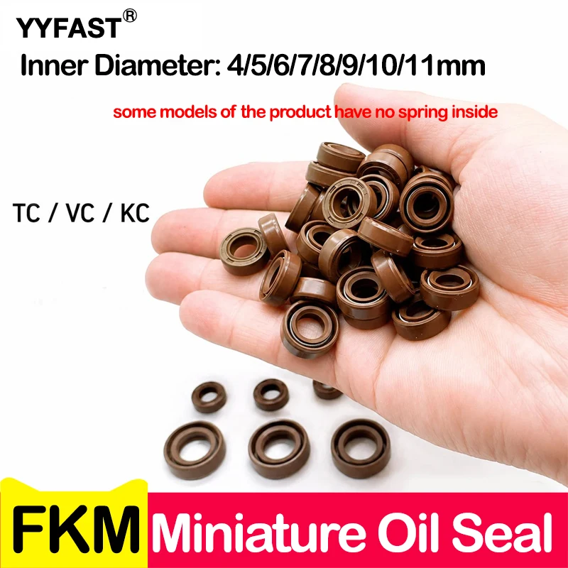 10pcs,ID 4/5/6/7/8/9/10/11,Miniature Brown FKM Framework Oil Seal TC Fluoro Rubber Seal Rings,Double Lip with Spring for Bearing