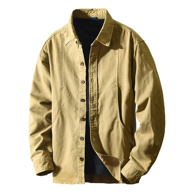 

Heavyweight 100% Cotton Washed Workwear Shirts for Men 2025 Autumn American Vintage Casual High Quality Long Sleeve Shacket 4XL