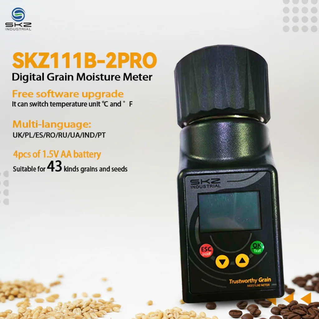 SKZ111B-2 PRO  Portable Digital Grain Moisture Meter Handheld Pinless LCD Display Fast Testing for Coffee Bean Cocoa Rice