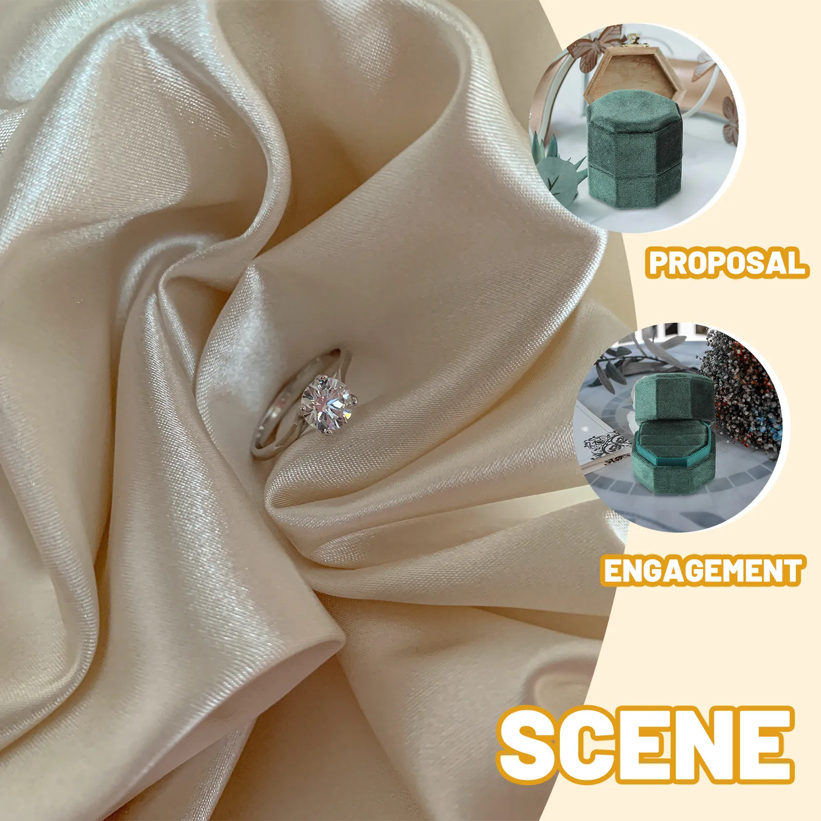 Octagonal Ring Box Vintage Elegant Display Holder for Wedding Proposal, Engagement Ring, Jewelry Gift Packaging