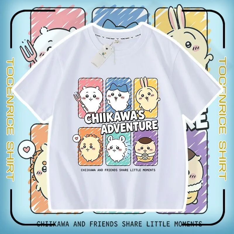 Anime Chiikawa Usagi T Shirt Short Sleeve Cotton Soft Comfy Skin Friendly Breathable Sweat Absorbent for Students Women and Kids