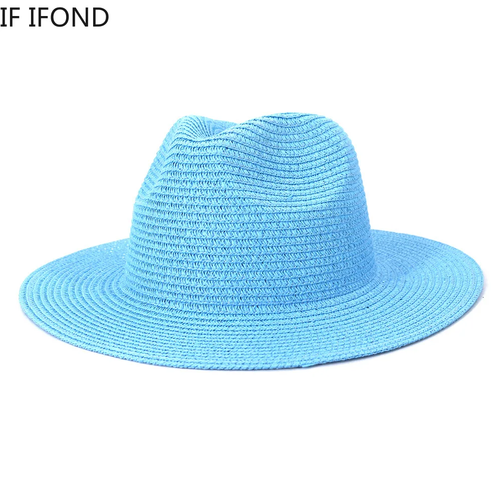 Wholesale Sun Hats Men Women Summer Panama Wide Brim Straw Hats Fashion Colorful Outdoor Jazz Beach Sun Protective Cap