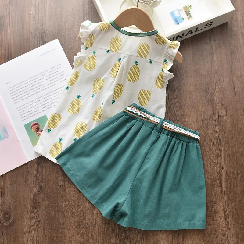 Children Clothes Suits Summer Girls Green Clothing Kids Pineapple Children Clothing Girl Clothes +Short Pant 2pcs Set