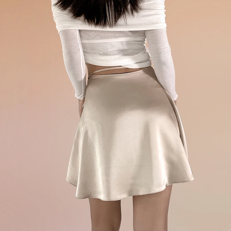 BellaSilk Damska Mini Spódniczka 100% Czysty Jedwab 16mm Kokarda Krótka Spódniczka Gładka Satyna Czarna Różowa Bielizna