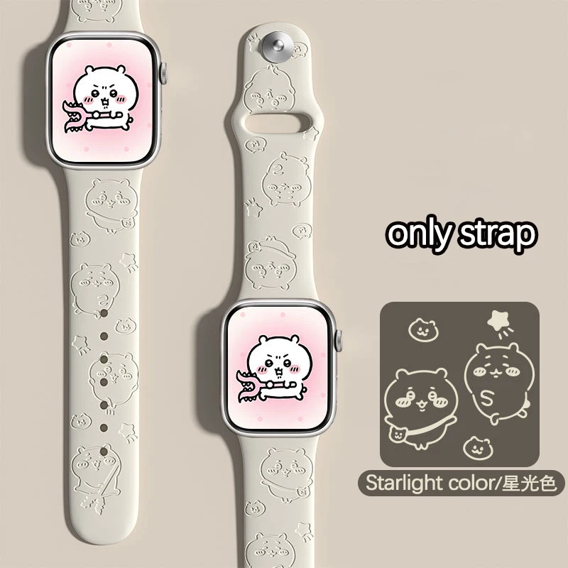 9 Colors Chiikawa Engraved Strap For iWatch Band 46mm 40 44 41 49 45 38 42mm silicone bracelet For iwatch series 10 9 7 se 6 5 8