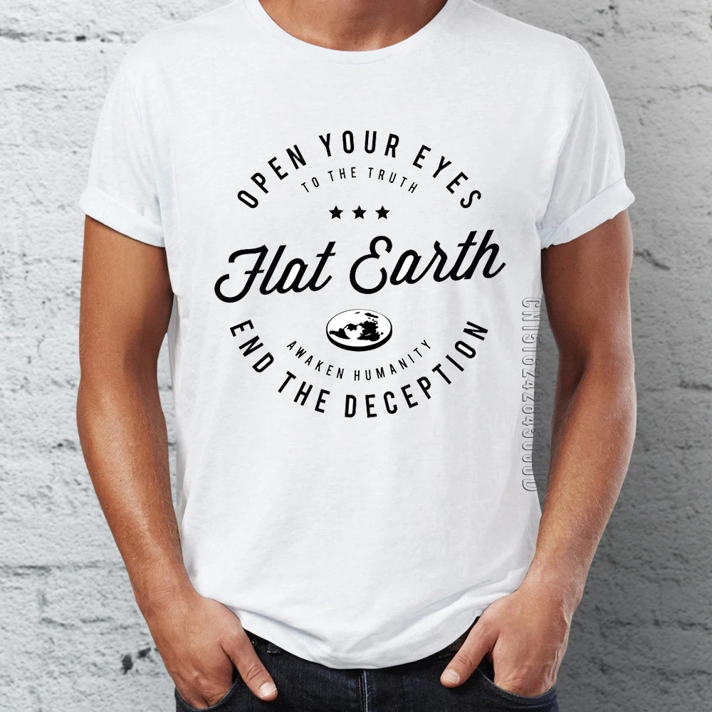 Men 100% Cotton T Shirt Adult Flat Earth Retro Funny Sarcasm T-shirts Guys Graphic Tops & Tees