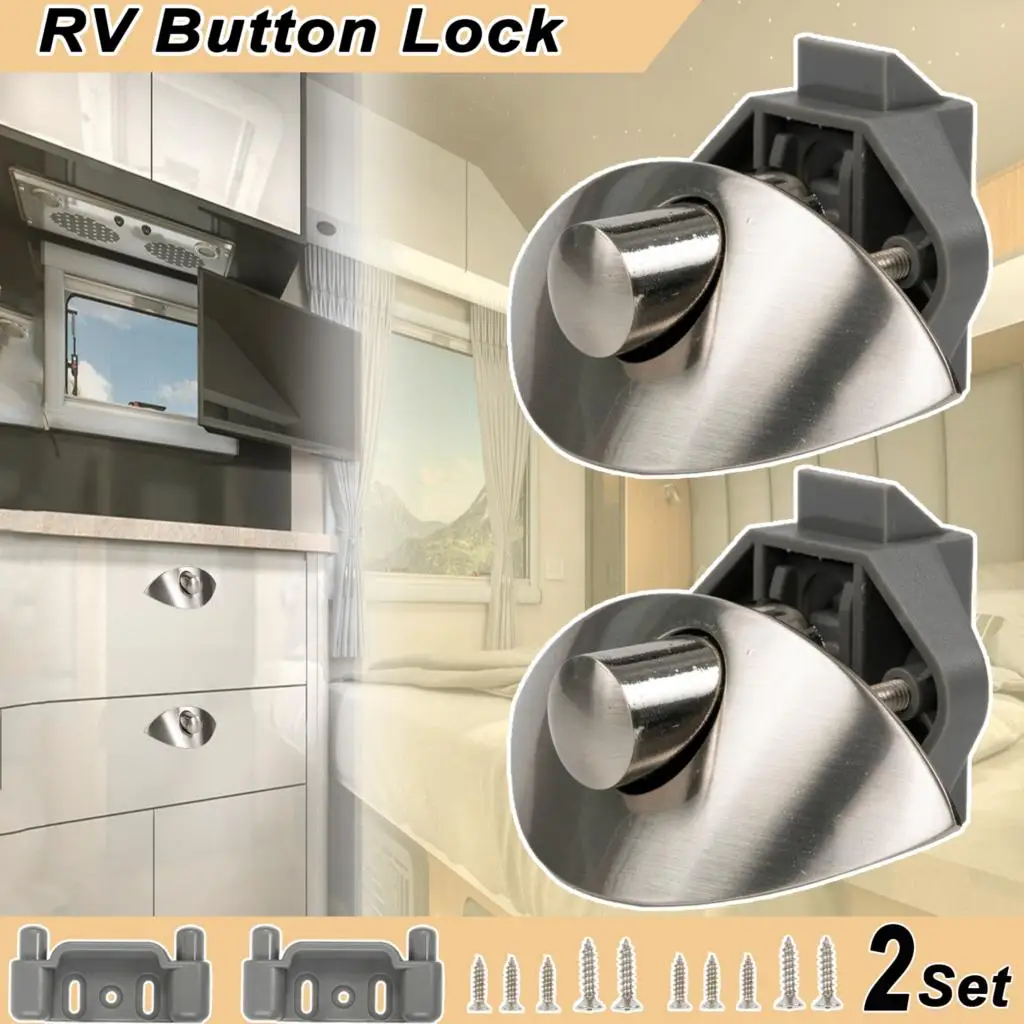 2X Caravan Zinc Alloy Half Moon Push Lock Button Catch Lock Cupboard Door Knob Boat RV Cabinet Drawer Push Latch Furniture Lock