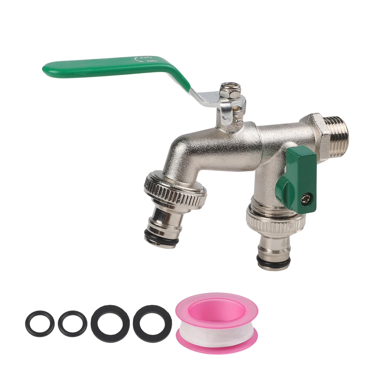 Brass Headed Faucet 3/4 Inch Inlet Two Outlet Nipple Hose Connector For Garden Irrigation System Watering Equipment