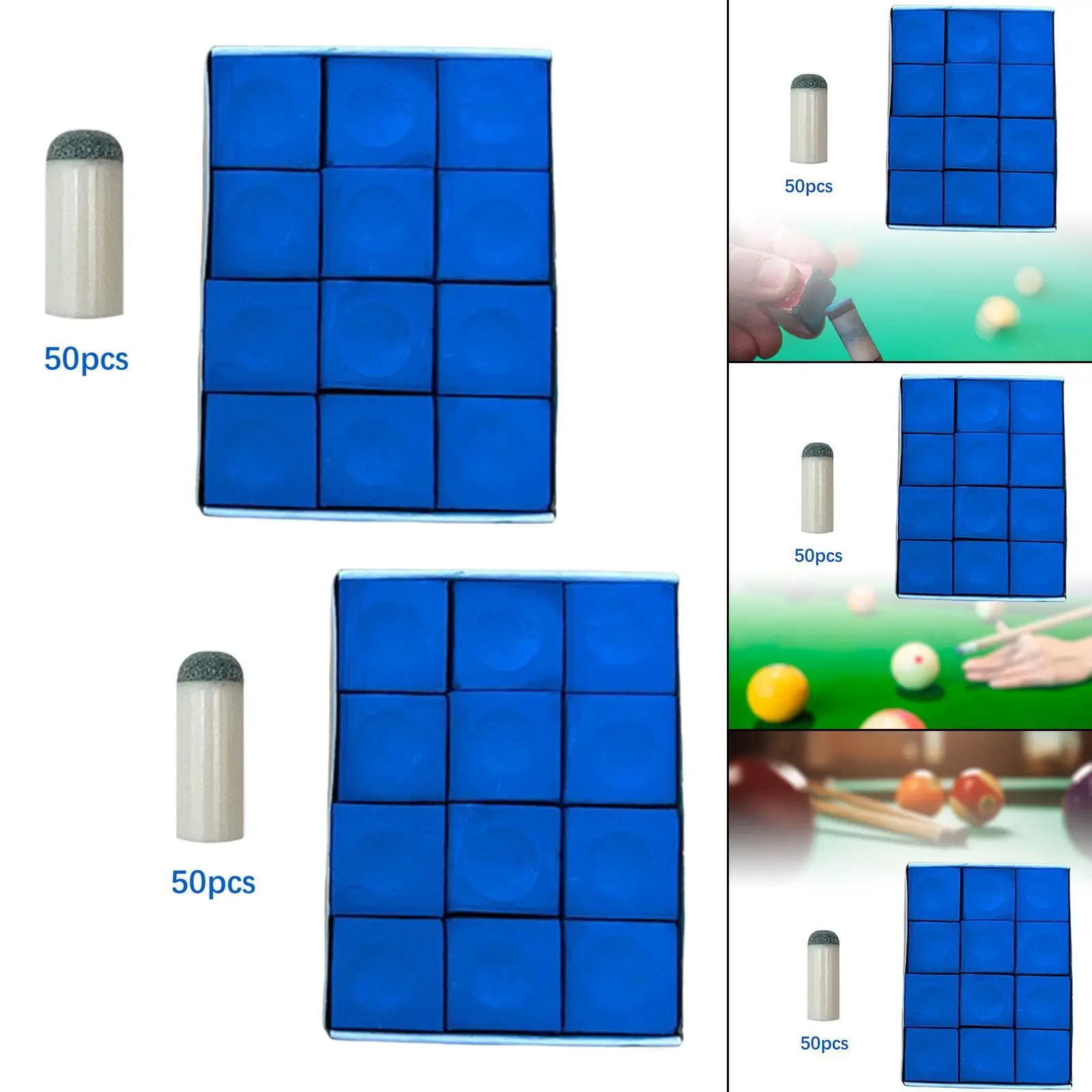 

50 Pieces Slip on Pool Cue Tips, Snooker Cue Tips with Pool Cue Chalk, Parts Accessories, Billiard Pool Cue Tips