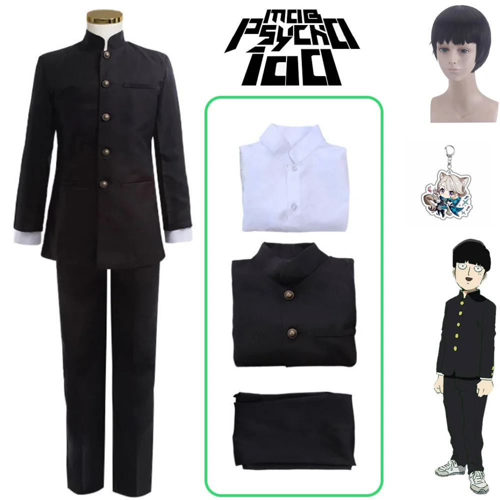 Kageyama shigeo mob cosplay traje anime mob psico 100 peruca preto uniforme escolar jaqueta calças dk outfit festa de halloween para homem