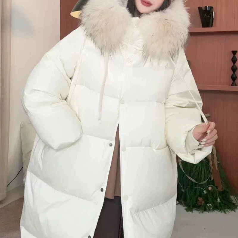 Women\'s Winter Jacket Long Down Coats Large Fur Collar Windproof Thick Outerwears Korean Casual Trendy High Street Down Jackets