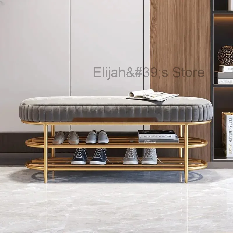 

60/80/100CM Soft Velvet Shoe Storage Bench Ottoman Shoe Cabinets with 2 Tier Rack for Living Room Home Entrance Door Side