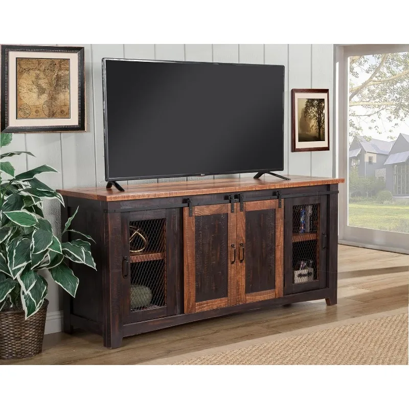

TV Stands Solid Wood TV Stand, Antique Black and Aged Distressed Pine,Tables for Living Room