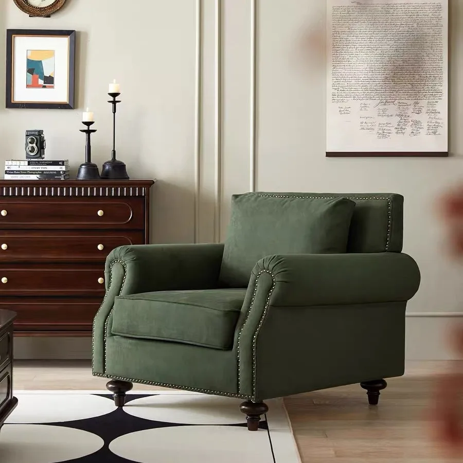 

American light luxury fabric living room sofa retro large apartment single triple sofa combination beige dark green sofa