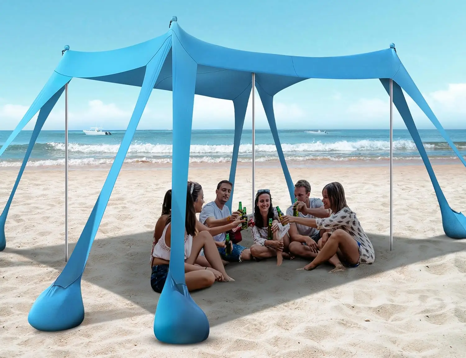 

Beach Canopy UPF50+ UV Protection, 10x10ft Beach Shade Sun Shelter with 8 Sandbags, Sand Shovels, Ground Pegs, Stability Poles