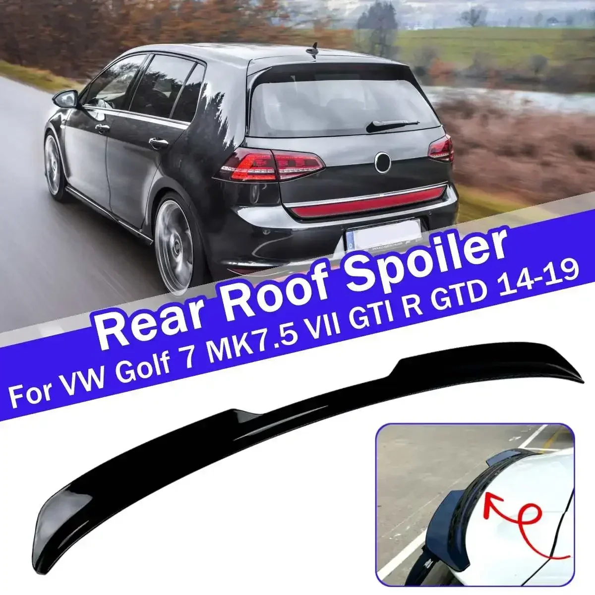 

Для Volkswagen VW Golf 7 MK75 VII GTI R Line/Golf 7 GTI R GTD Max 2014-2019, задний спойлер на крышу, глянцевый черный корпус из углеродного волокна