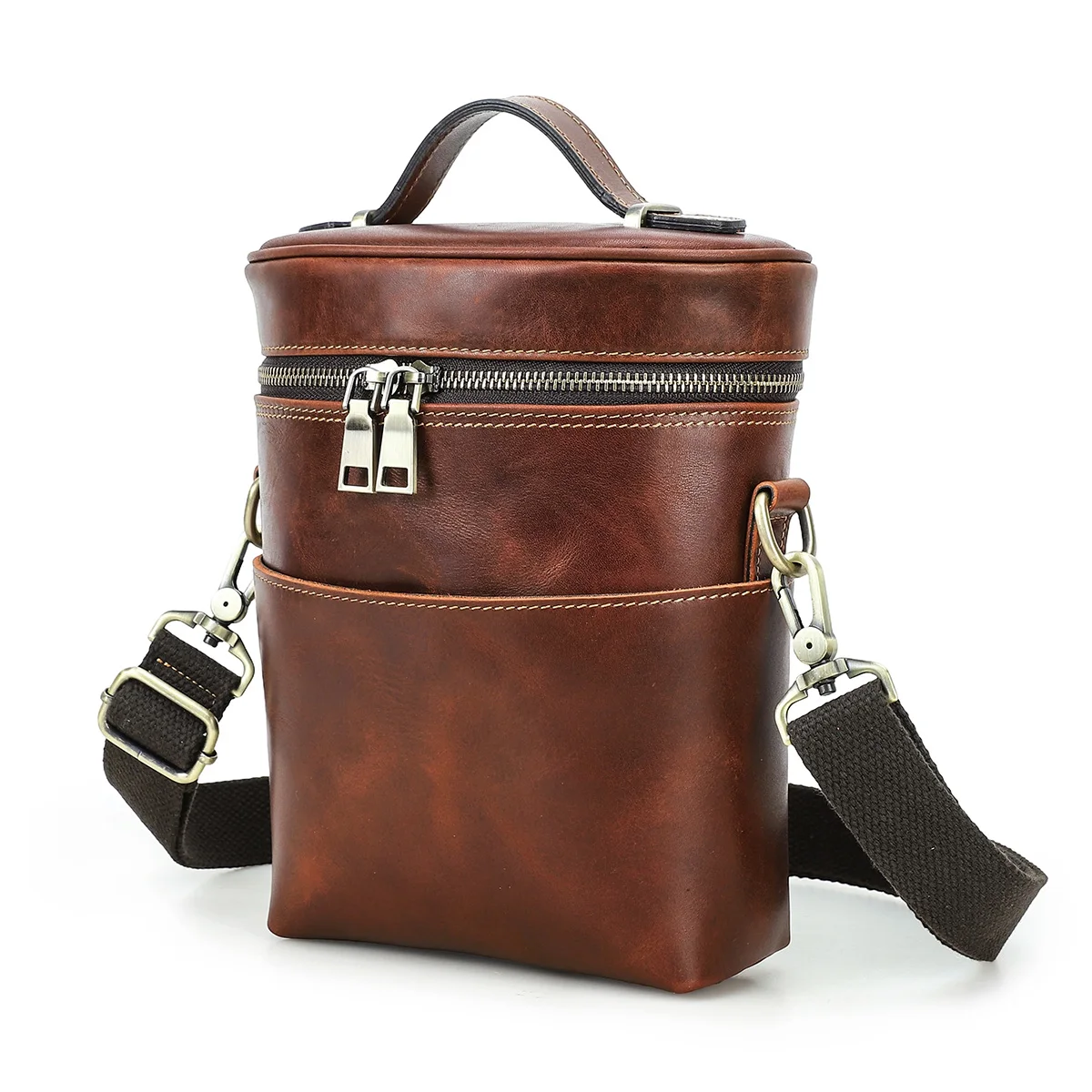 CONTACT'S Genuine Leather Men Sling Shoulder Bags High Quality Everyday Bucket Bags Crossbody Bag Belt Bag Male Tote Zipper Bags