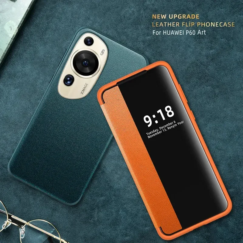 For Huawei Pura P70 P80 PRO+Flip Case PU Leather Window View Book Full Cover For Pura P70 Ultra P60 Pro p50 p40 p30 Phone Bags