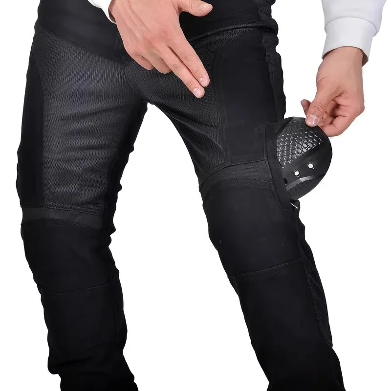 2025 New Motorcycle Summer Riding Jeans Mesh Breathable High Elastic Motocross Pants Belt Fixed Longer Knee Gears Moto Trousers