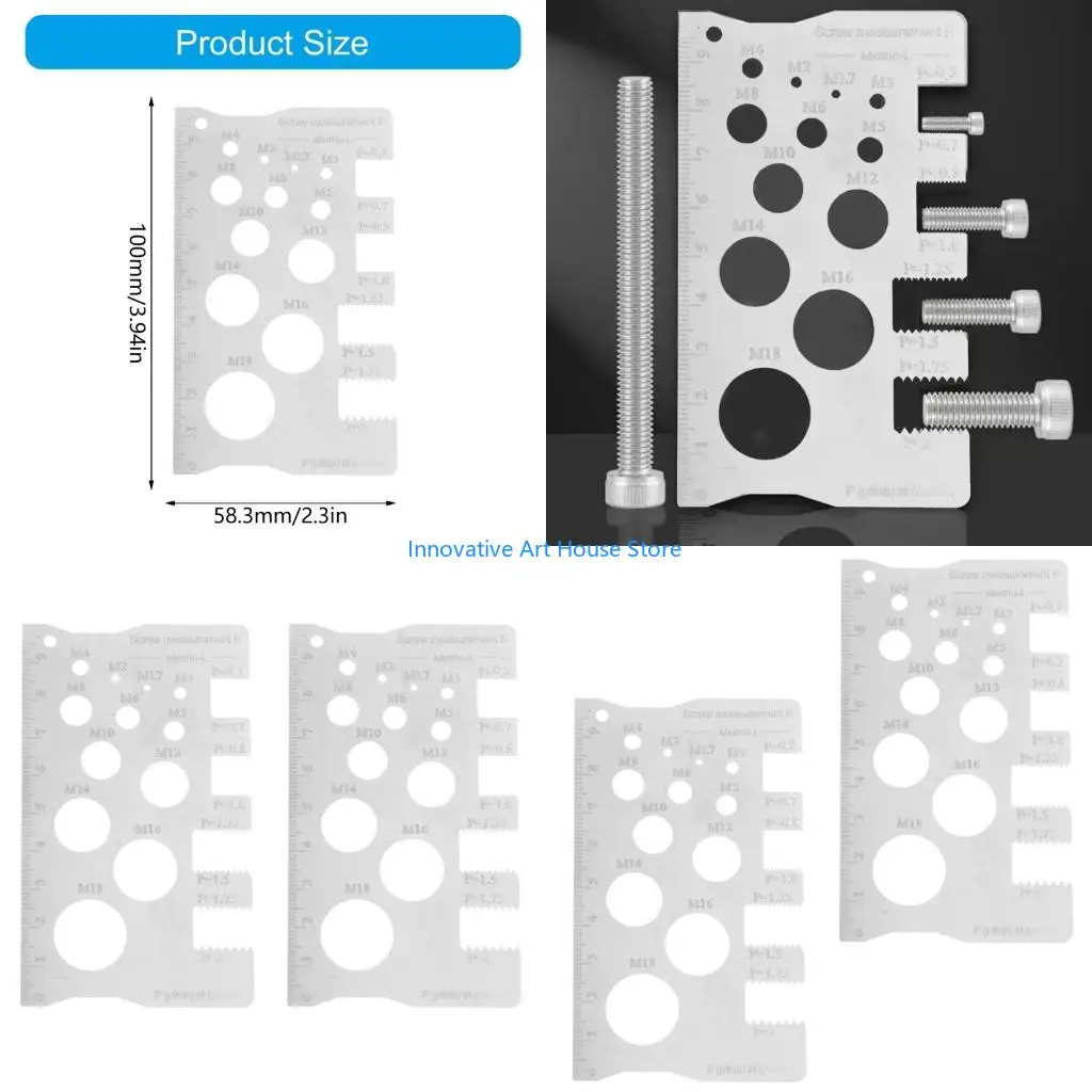 E1PC Stainless Steel Thread Pitches and Diameter Gauge Professional Screw Size Chart