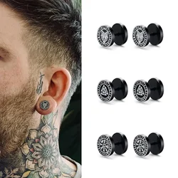 Gothic Norse Viking Runes Stud Earrings for Men Boys,Rock Punk Stainless Steel Valknut Wolf Head Compass Celtic Knot Earrings