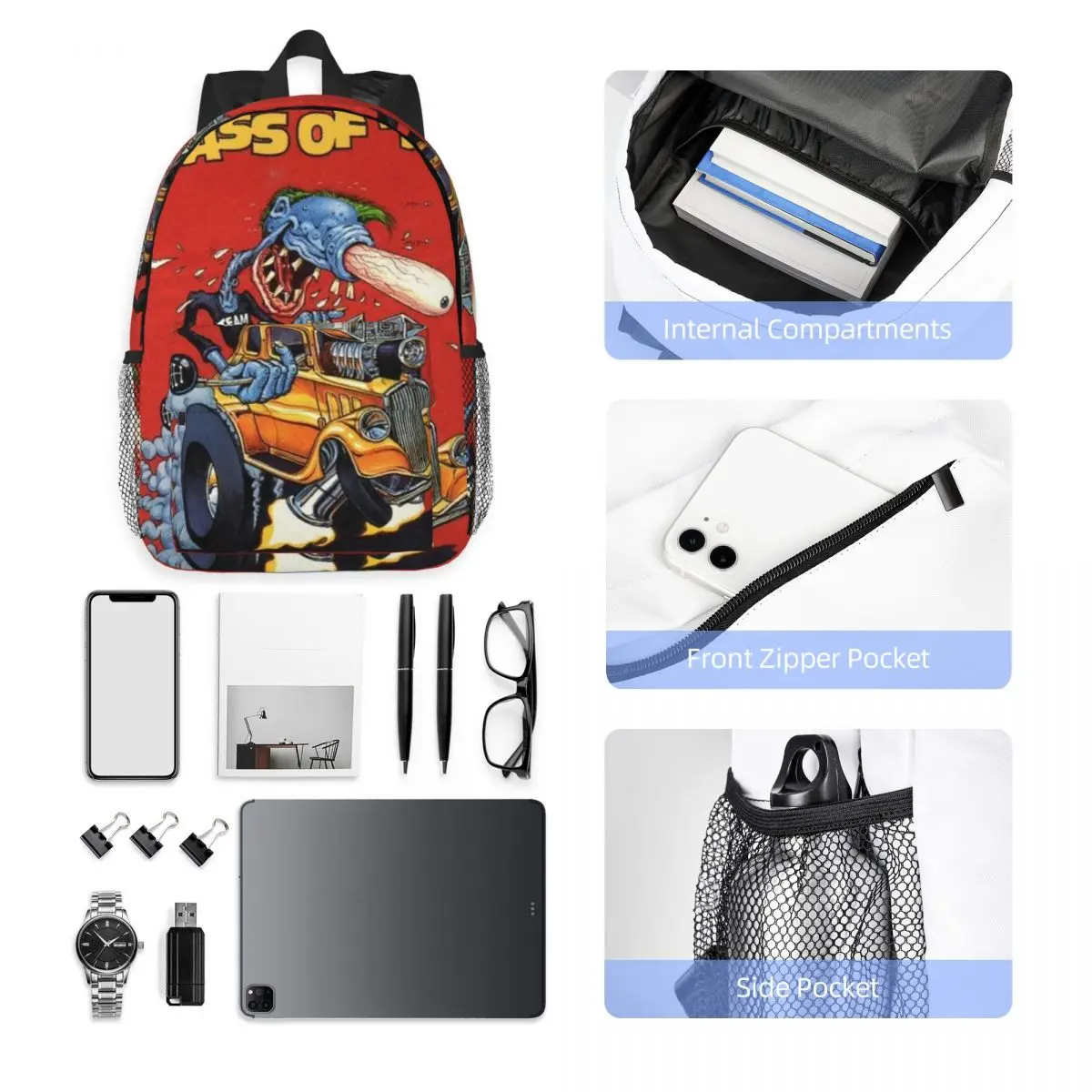 حقيبة ظهر Rat Fink متعددة الطباعة رائجة البيع Daypack سعة كبيرة للأولاد والبنات حقيبة كتب حقائب كتف للرجال والنساء حقيبة مدرسية للأطفال #5