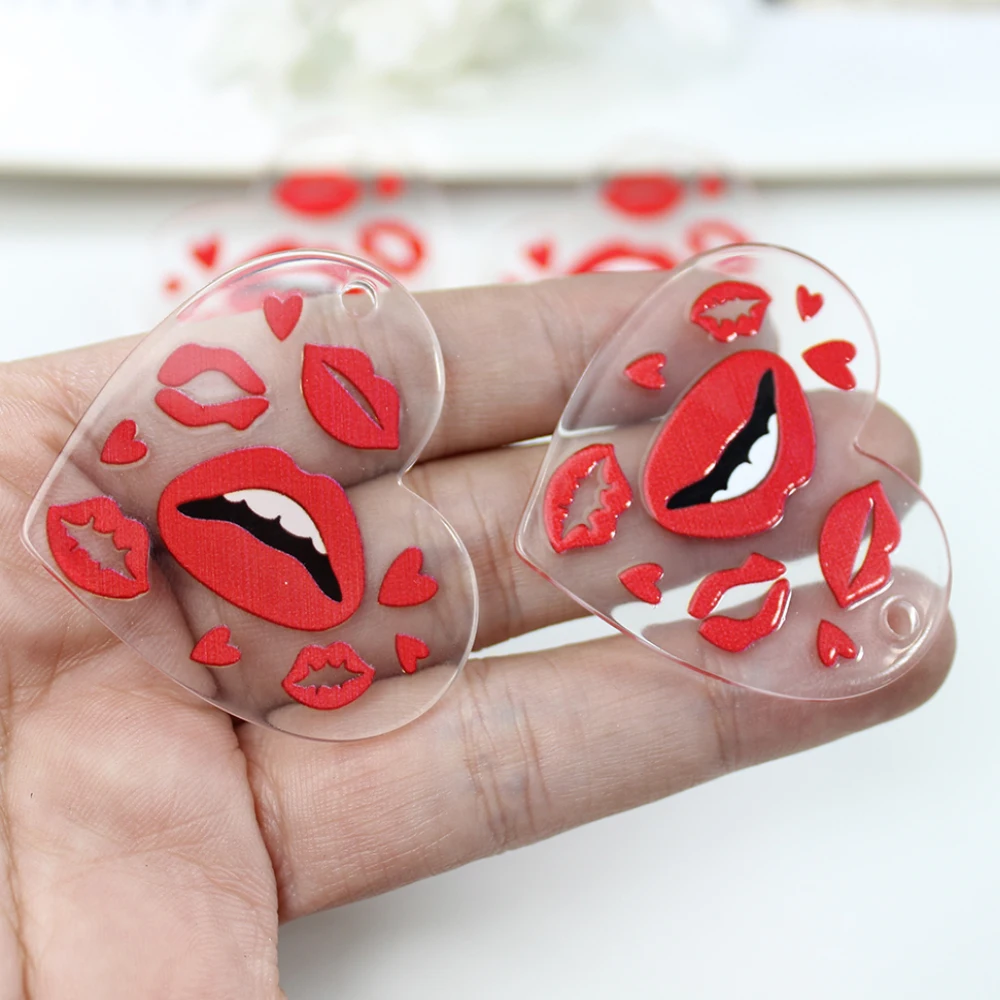 10Pcs/ Acrylic Valentine Day Sexy Heart Red Lip Kiss Me Mouth Charm Pendant For Diy Earring Necklace KeyChain Jewelry Making