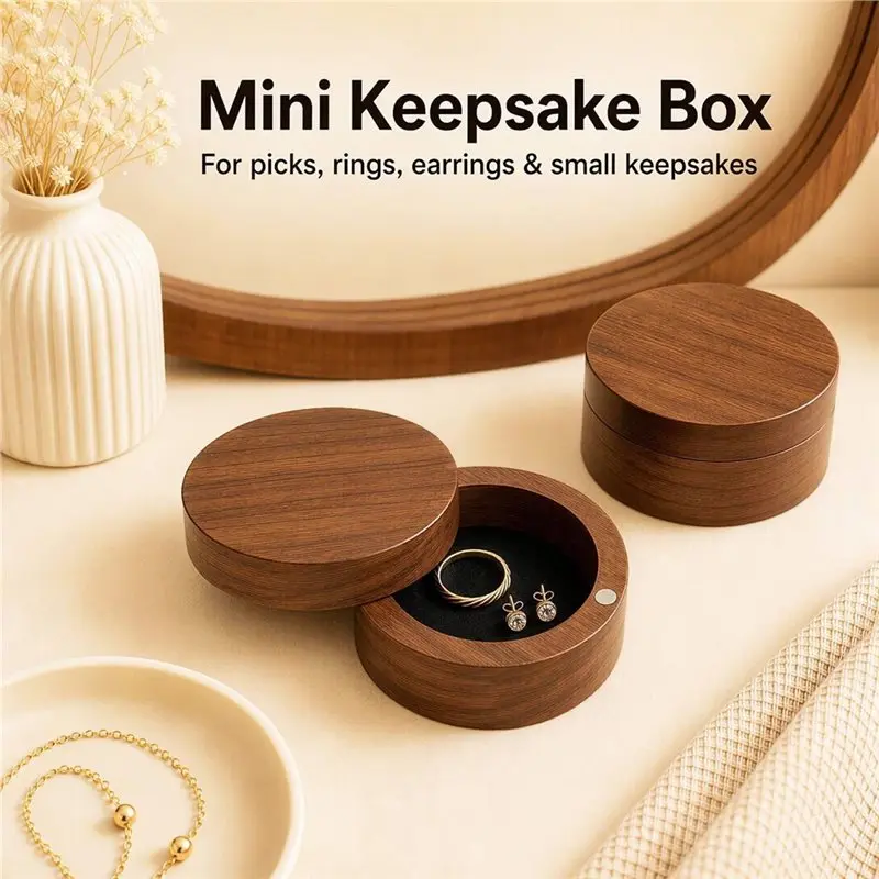 A61P Guitar Pick Holder Set Featuring 2 Wood Picks+ 8 Celluloid Picks, Rotating Magnetic Lid Wooden Guitar Pick Case