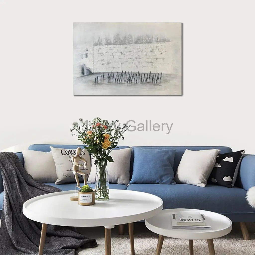 Off White Gold Kotel Oil Painting Western Wall Prayers Hand Painted Abstract Jewish Textured Canvas Art Statement Living Room