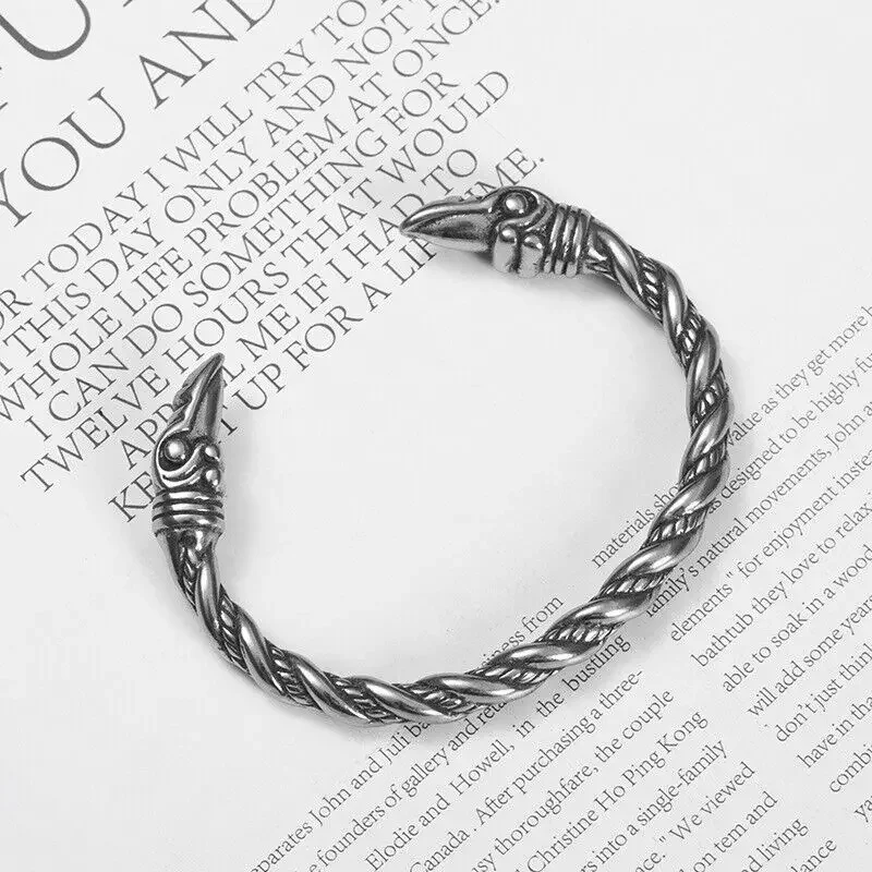 

8 Inch Men's Stainless Steel Norse Raven Bangle Man Bracelet Arm Ring Jewelry