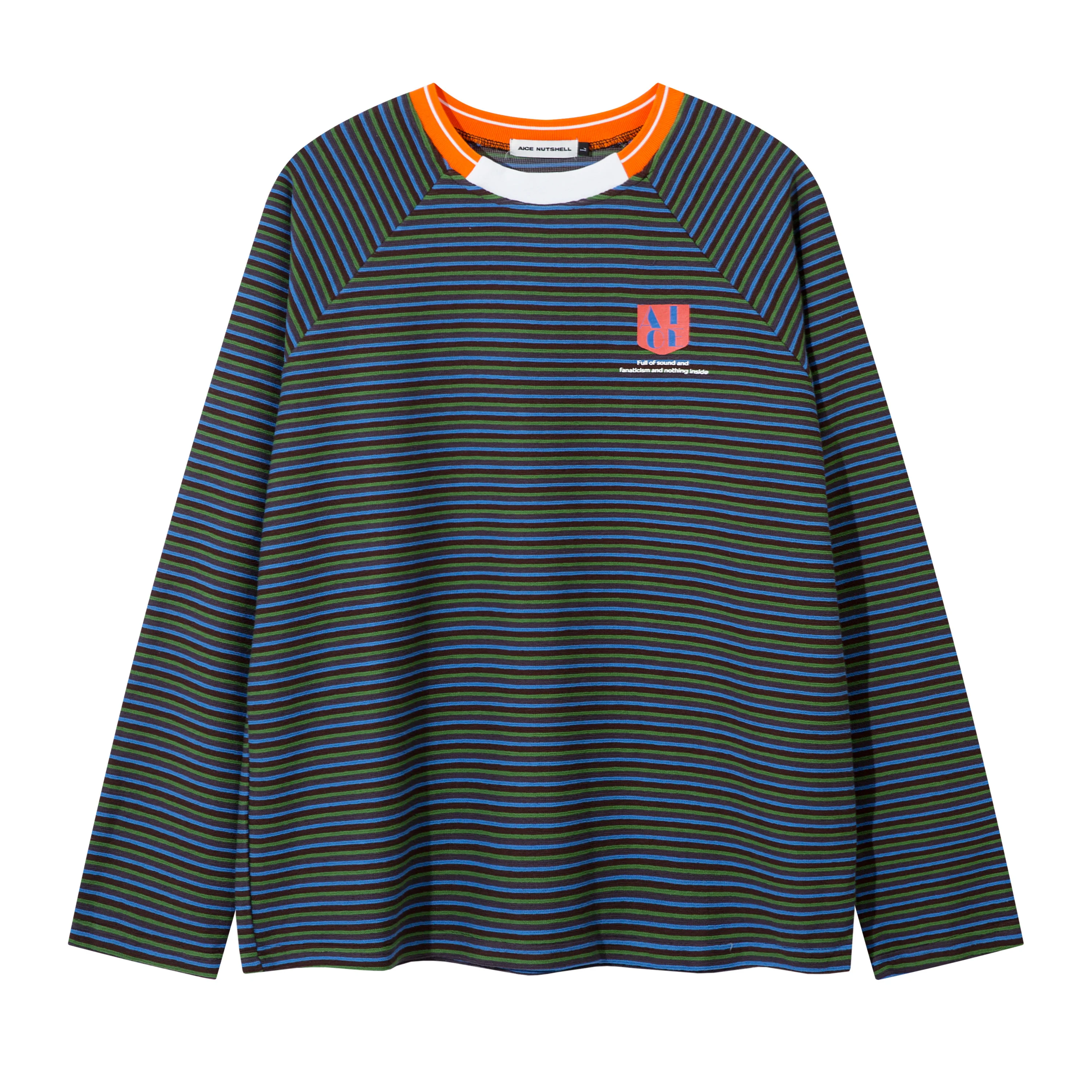 

American College Style Striped Letter Print Round Neck Long Sleeve Unisex Trendy Loose Fit
