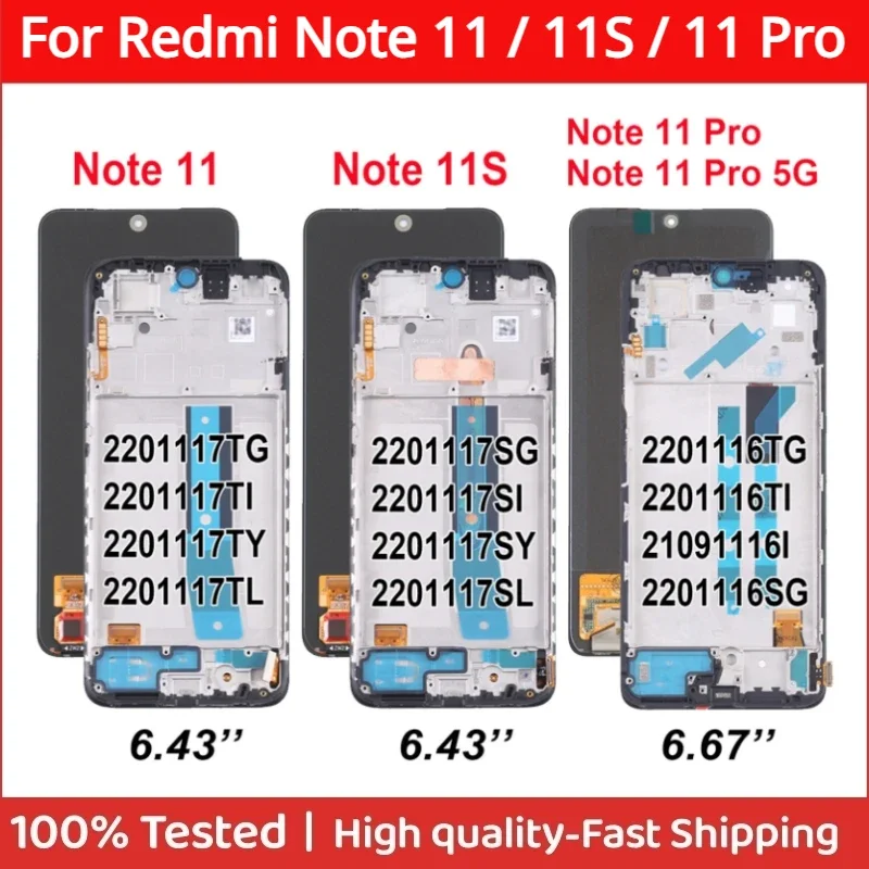 

AMOLED 6.67" For Xiaomi Redmi Note 11 Pro 5G 2201116TG 21091116I LCD Display Touch Screen For Redmi Note 11S 2201117TY LCD