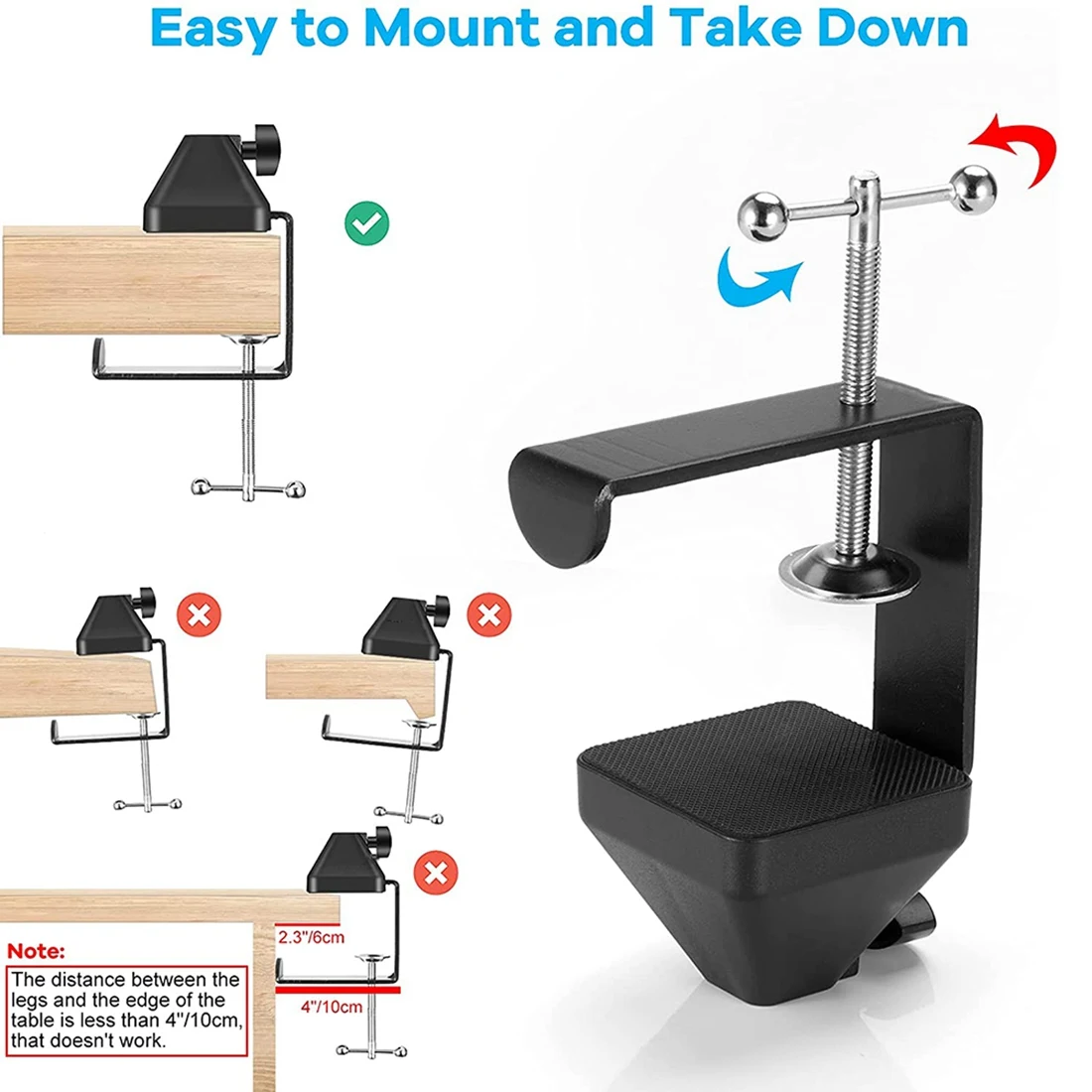 Fashion Heavy-Duty Table Mount Clamp, C Mounting Clamp Holder with Headset Hook Hanger for Microphone Suspension Boom Arm Stand