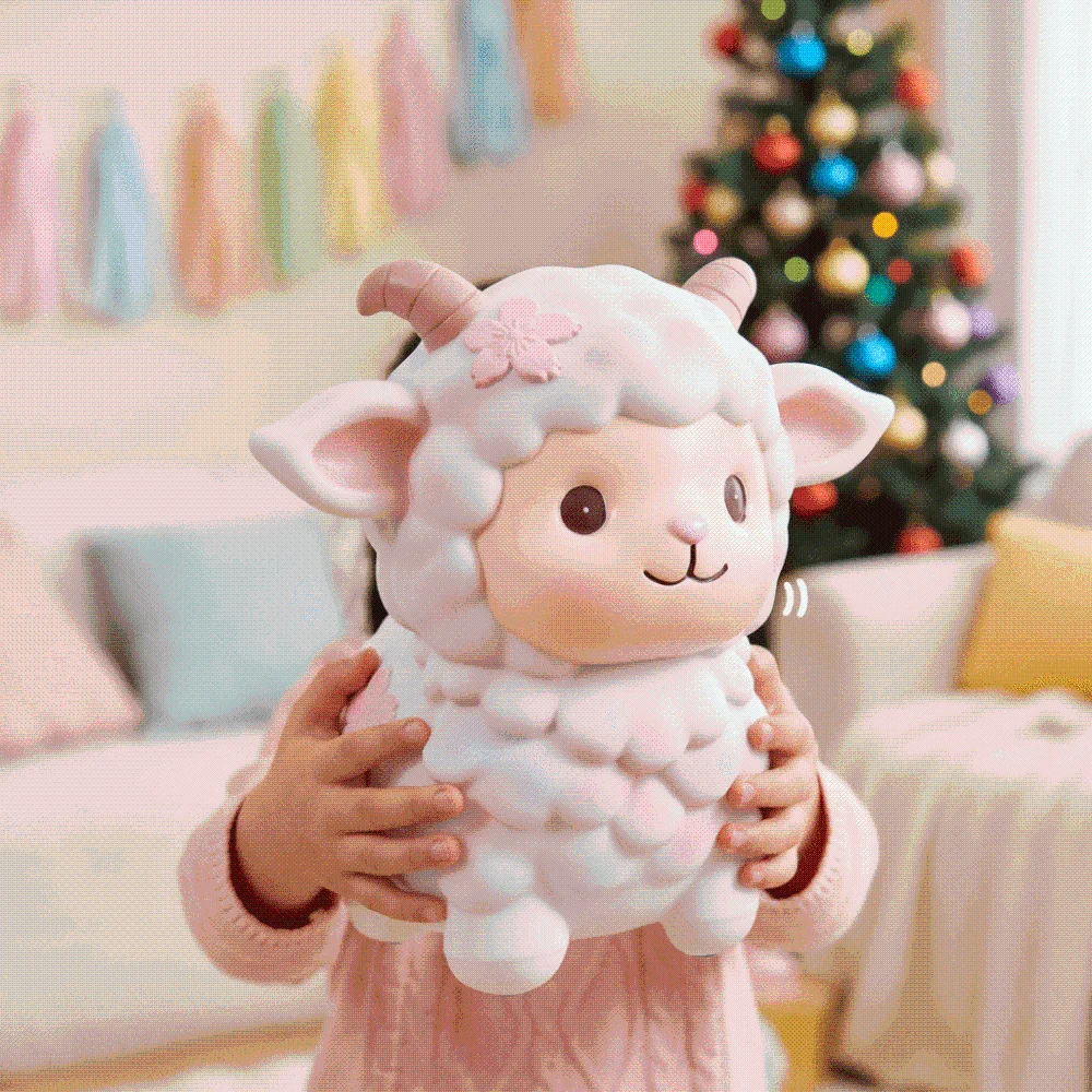 PVC Cute Sheep Bank Pastel Pink Drop Resistant Zodiac Lamb Coin-box Horn Detail Back Slot Shatterproof Piggy Banks