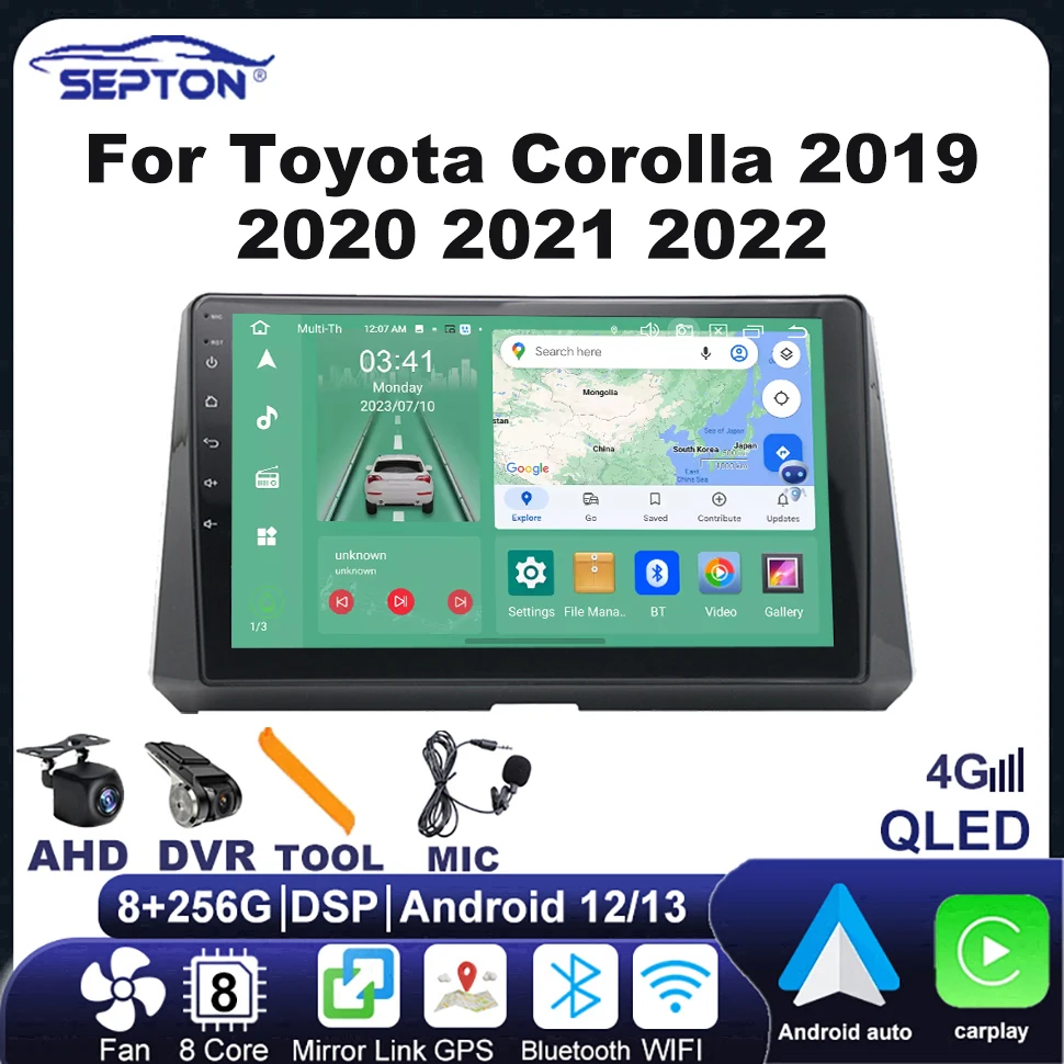 SEPTON Android Car Radio for Toyota Corolla 2019 2020 2021 2022 Multimedia Player Carpaly Wifi Navi GPS Head Unit 4G Net 2 Din