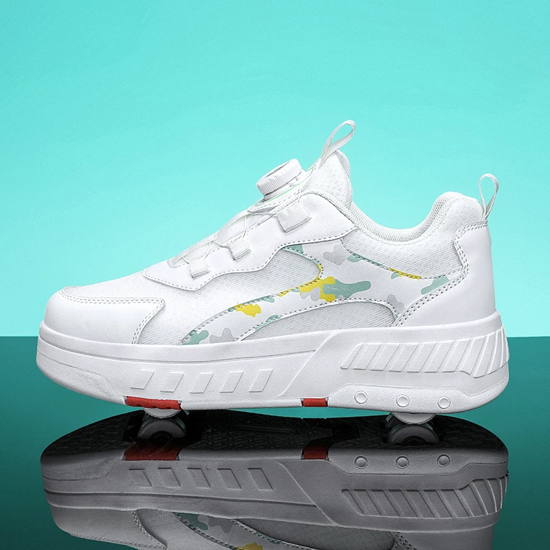 

Cool Kids' Fall Roller Sneakers: No-Tie 4-Wheel Retractable Skates – Boys' Student Wheeled Shoes