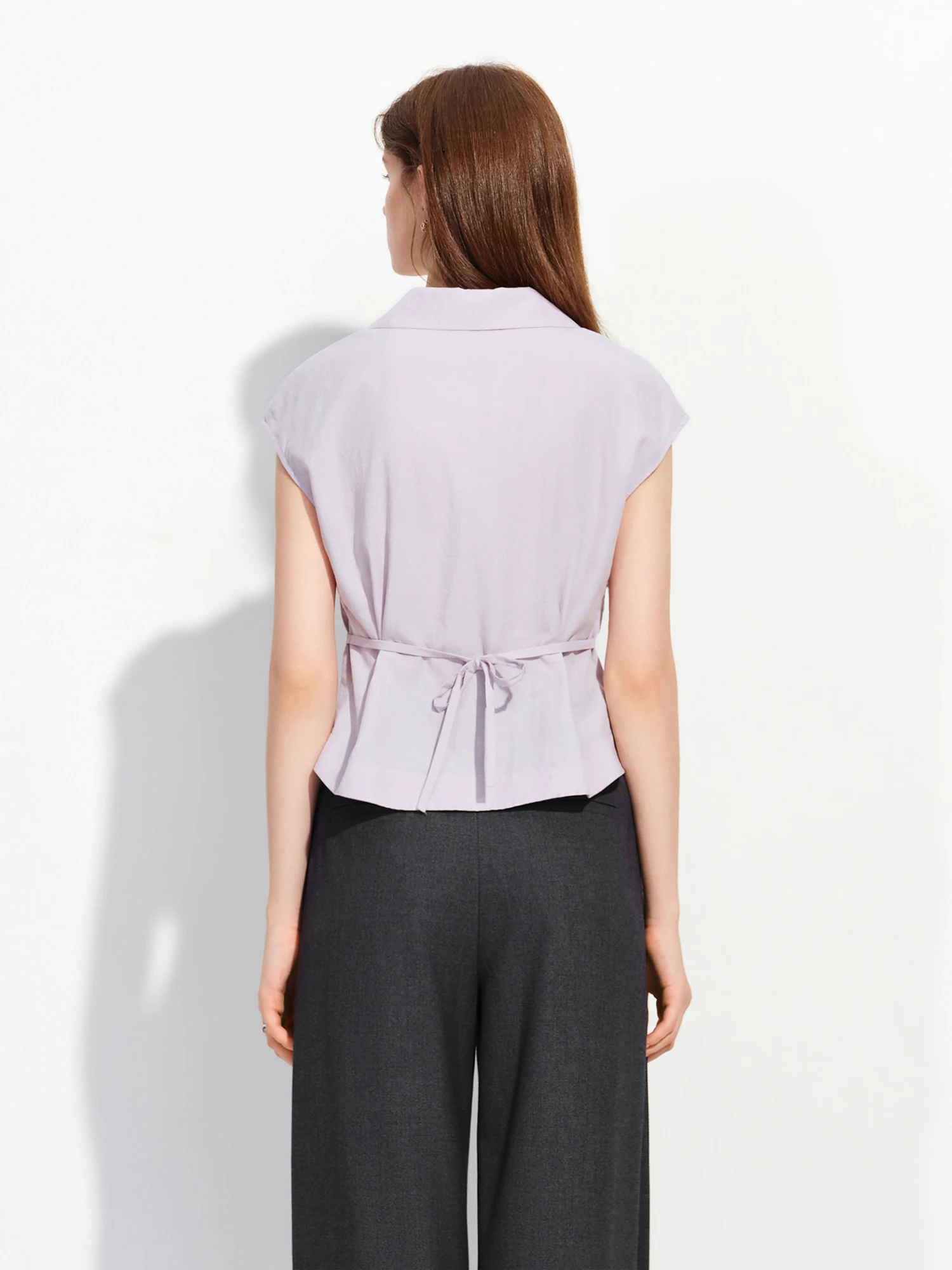 FSLE 2026 Sommer Damen Leinen- & Lyocell-Mischgewebe V-Ausschnitt Bluse mit Kurzarm - Taillenbetonende Passform für Büro und Alltag – Detail 4