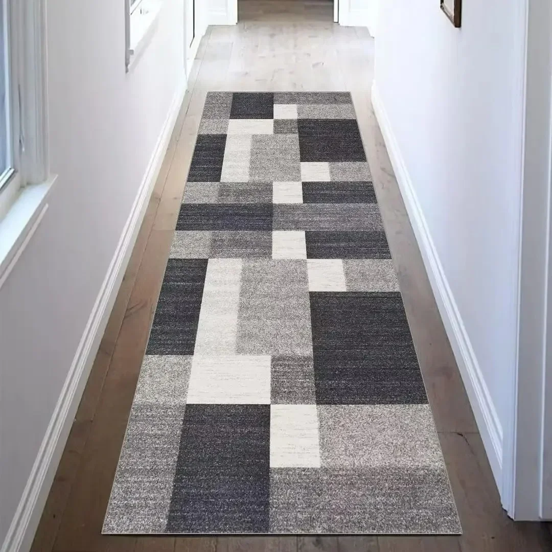 Gray and Brown Checkered Pattern Runner Rug Kitchen Hallway Runner Rug Living Room Floor Decor Bedroom Beside Runner Rug