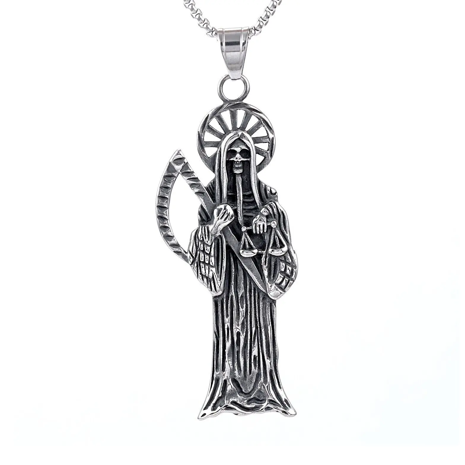 Holy Saint Death Santa Muerte Grim Reaper Pendant Stainless Steel Necklace Chain