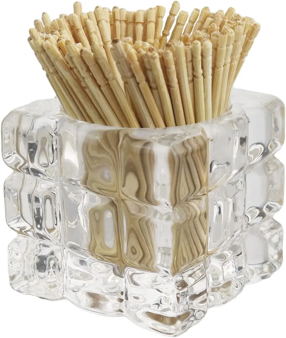 

Glass Toothpick Holder with 200 Bamboo Toothpicks, Sturdy and Splinter-Free for Dining Table