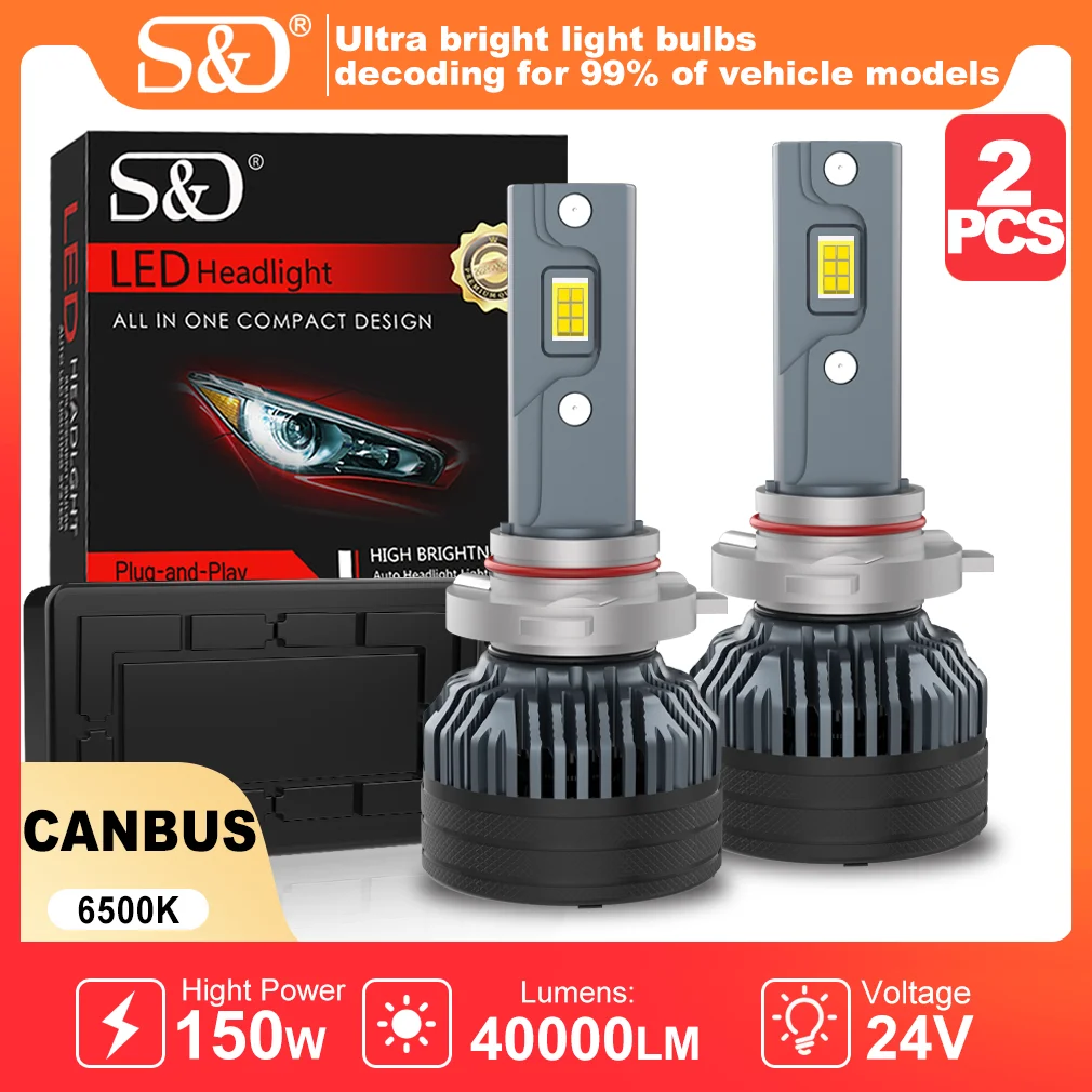 

S&D 40000LM 9005 HB3 9006 HB4 LED CANBUS Фара 150W, сверхъяркая автомобильная лампа, противотуманная фара для автомобиля, CSP 6500K 24V