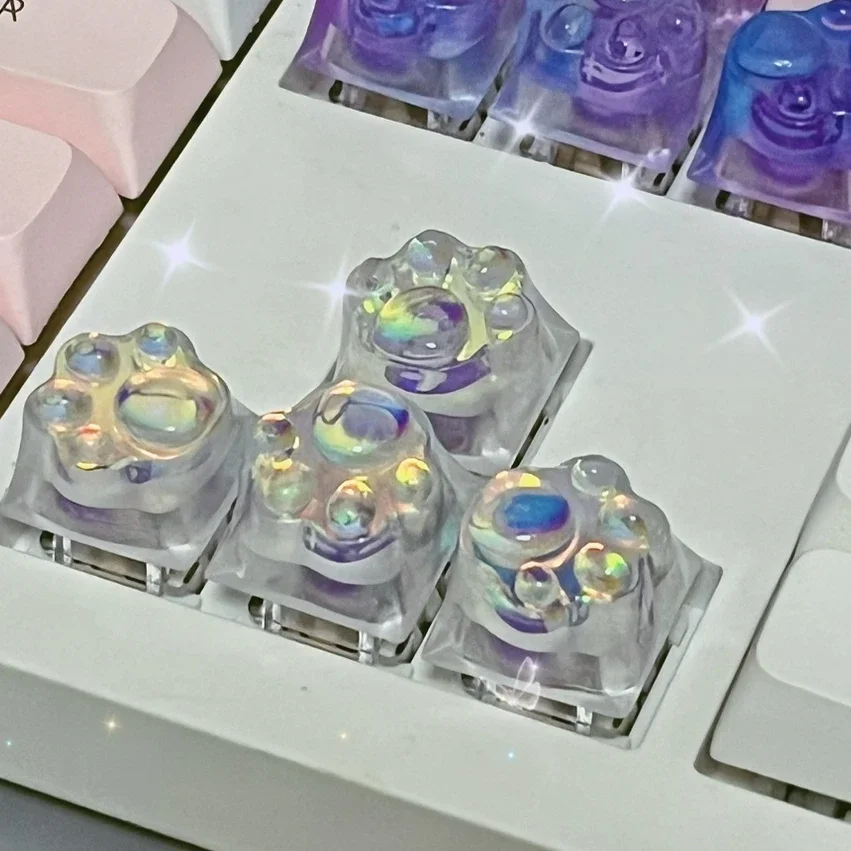 High-transparency laser cat claw keycap creative cross axis mechanical keyboard transparent blue-purple gradual change transpare